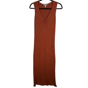 ASOS Burnt Orange Ruched V Neck Sleeveless Knit Maxi Dress - Small